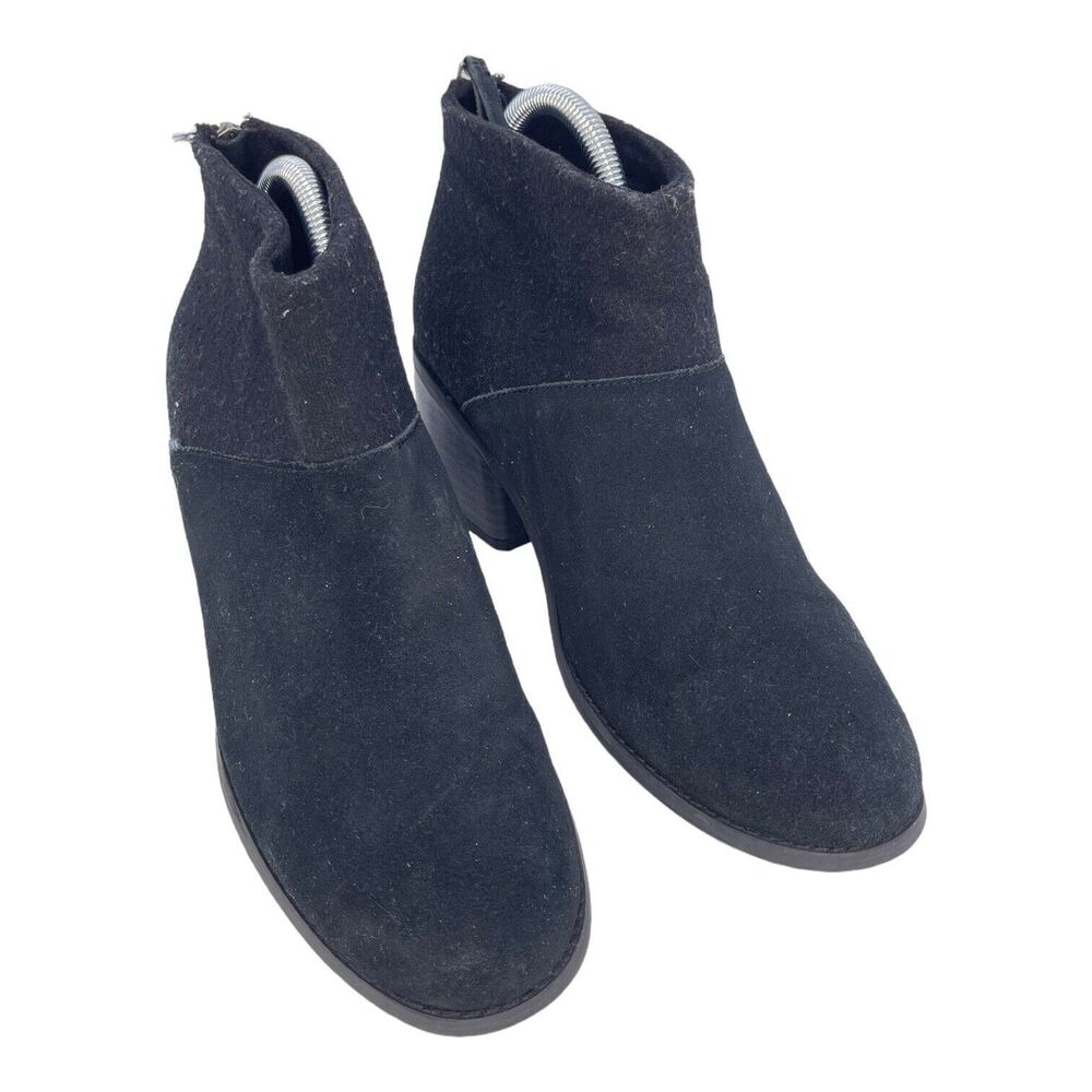Toms Women's Lacy Black Leather Suede Felt Mix Zip Up Boots Size 9